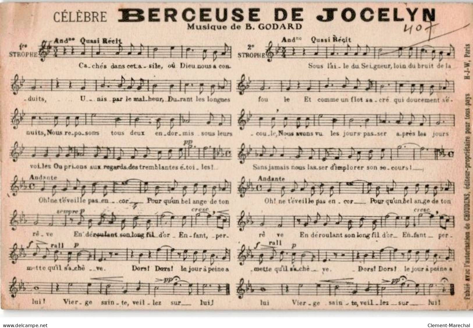 CHANSONS: Berceuse De Jocelyn - Bon état - Musique Et Musiciens