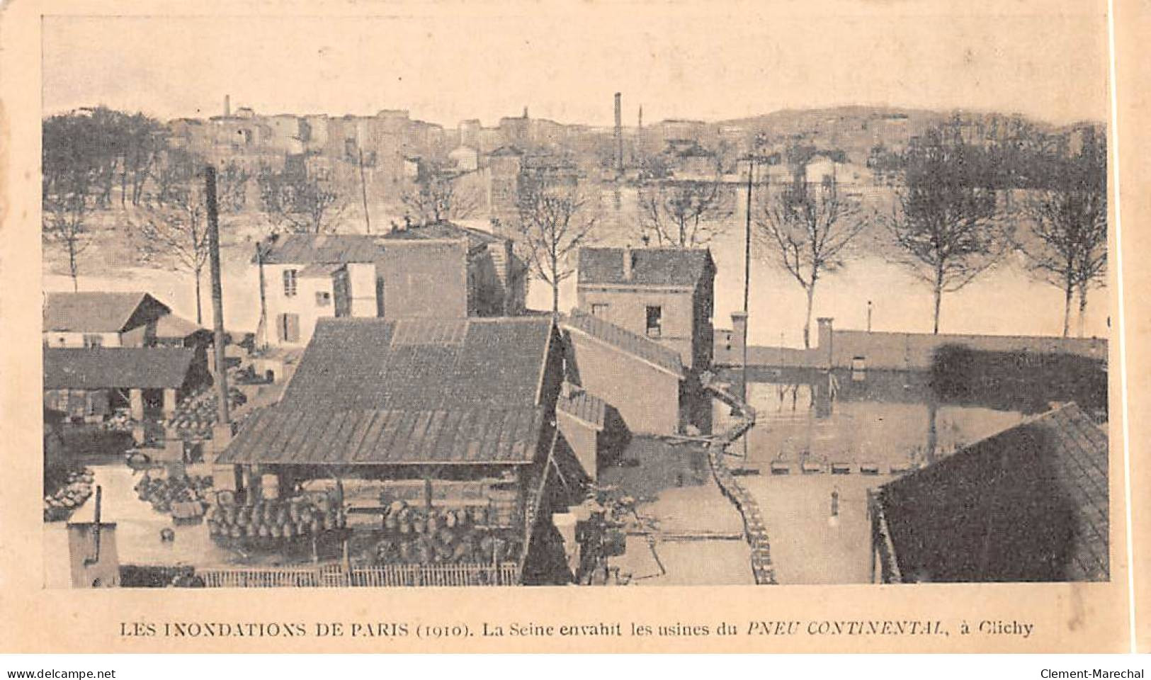 Les Inondations De Paris 1910 - La Seine Envahit Les Usines Du Pneu Continental à CLICHY - Très Bon état - Clichy
