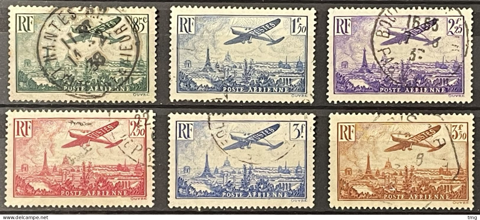 YT 8 à 13 Poste Aérienne (°) Obl 1936 Avion Survolant Paris Caudron (côte 55 €) France – 7ciel - 1927-1959 Used