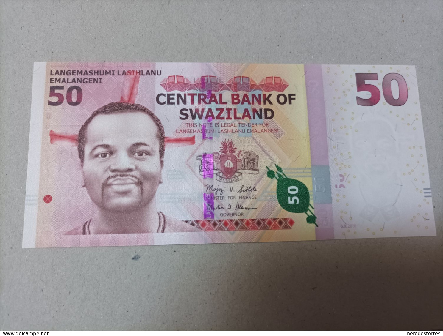 Billete Swaziland, 50 Emalangeni, Serie AA0018805, Año 2010, UNC - Swaziland