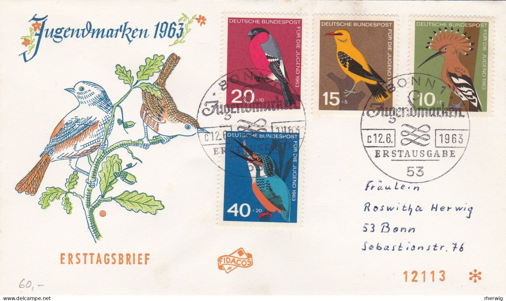 BRD,1963, Beförderter Schmuck-FDC  Mit Nr. 401-404 "Jugend: Einheimische Vögel" Vollständig - Storia Postale