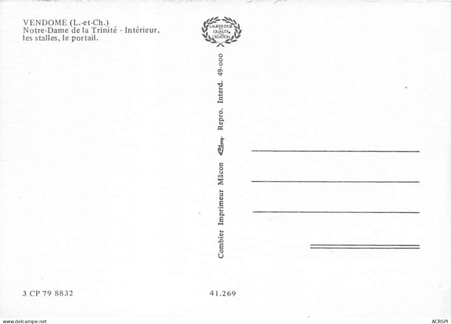 VENDOME   Notre Dame De La Trinité - Intérieur, Les Stalles , Le Portail   34 (scan Recto Verso)MG2891 - Vendome