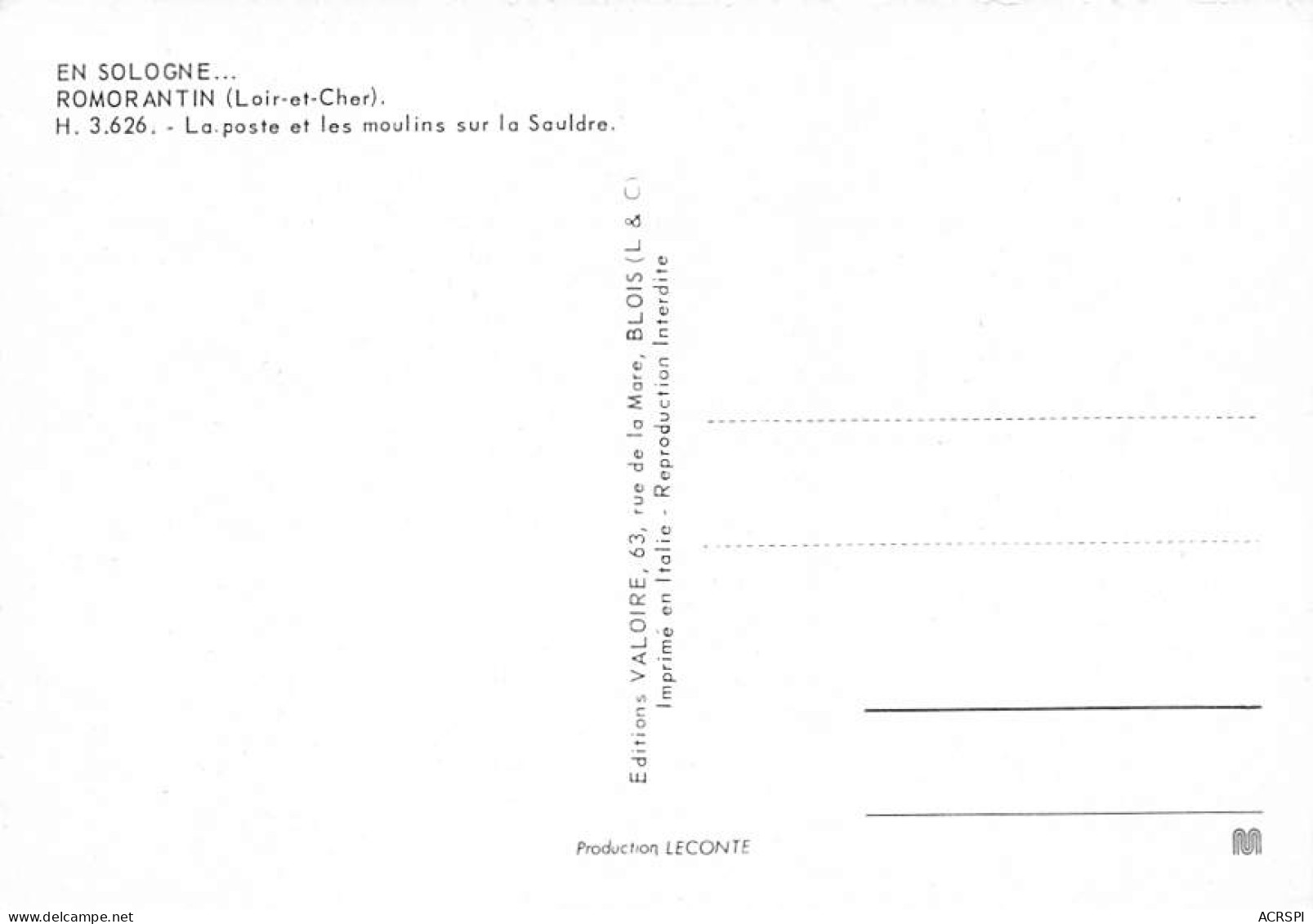 ROMORANTIN   La Poste Et Les Moulins Sur La Sauldre   30 (scan Recto Verso)MG2892 - Romorantin