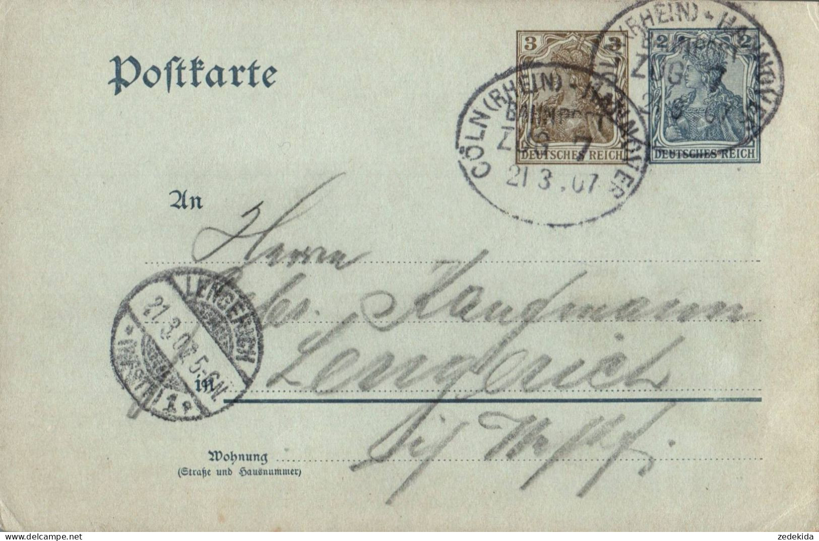 H1875 - Ganzsache Bahnpost Bahnpoststempel Köln Hannover Nach Lengerich - Wasserzeichen "S" Oder "5" ??? - Briefkaarten
