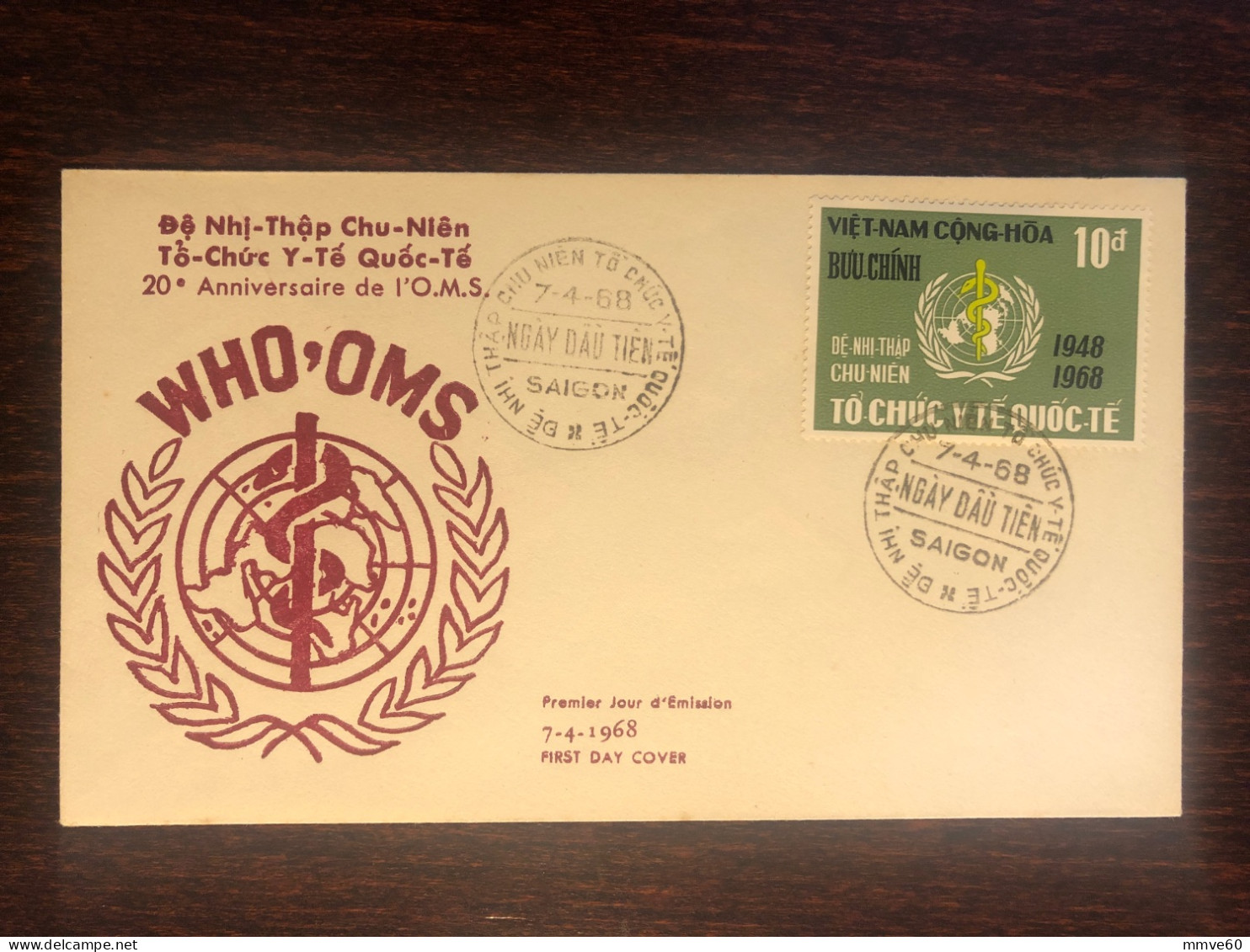 VIETNAM SOUTH FDC COVER 1968 YEAR WHO OMS HEALTH MEDICINE STAMPS - Vietnam