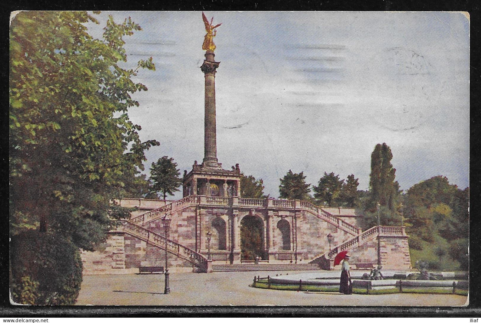 Germany.   Munich. Prince Regent Terrace With Peace Memorial. Illustrated View Posted Postcard - Muenchen