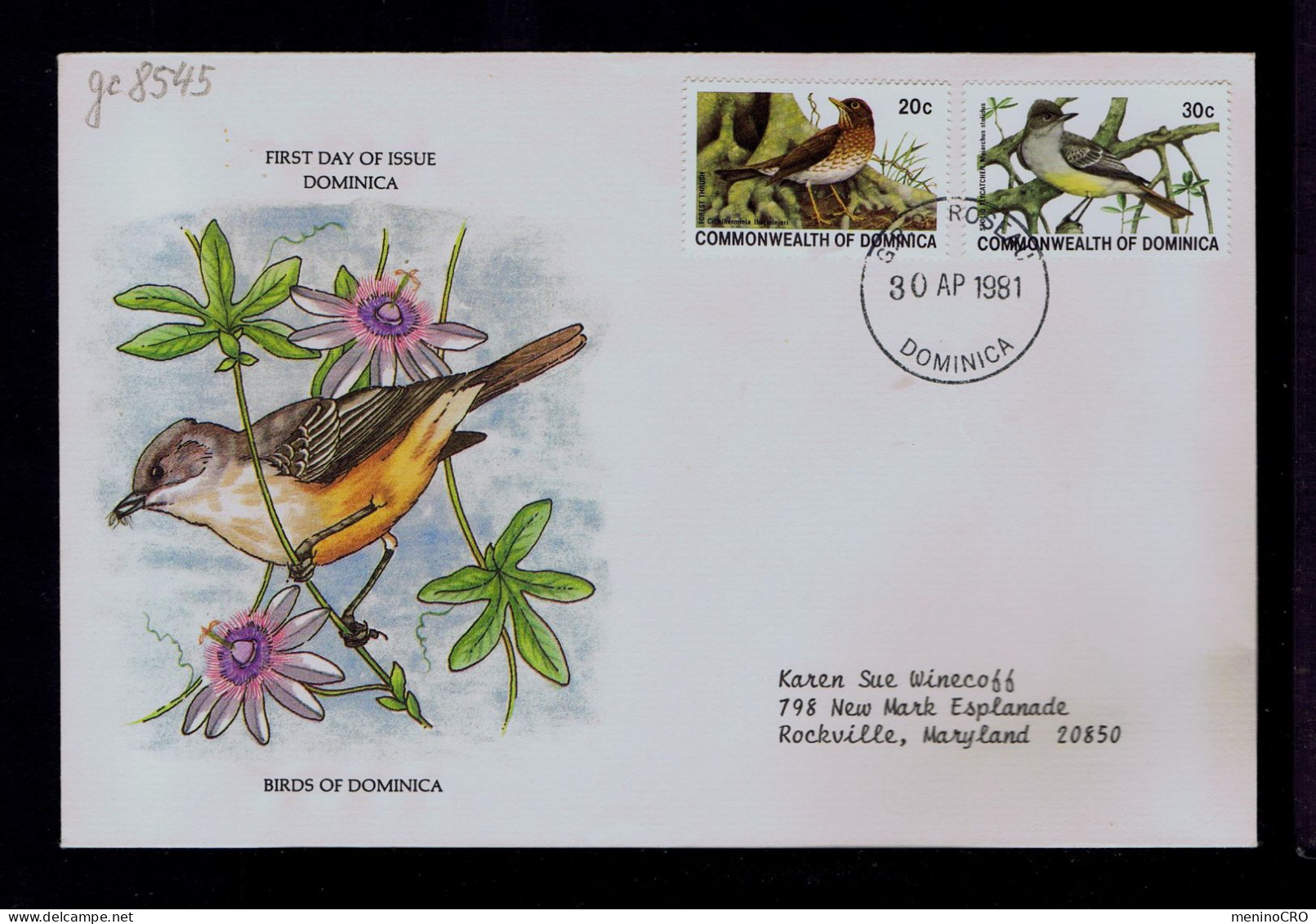 Gc8545 DOMINICA Birds Oiseaux Faune Animals Mailed Rockville -US - Sonstige & Ohne Zuordnung