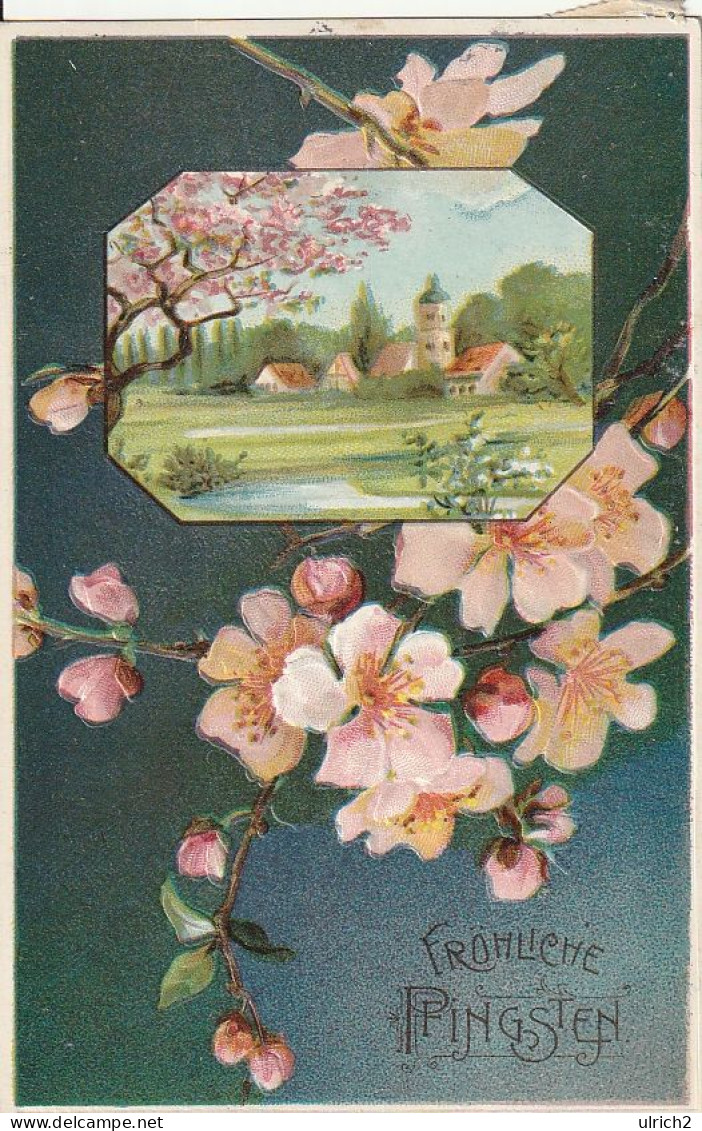 AK Fröhliche Pfingsten - Landschaft Blüten - Reliefdruck - Bahnpost Rheine - 1914  (69156) - Pentecost