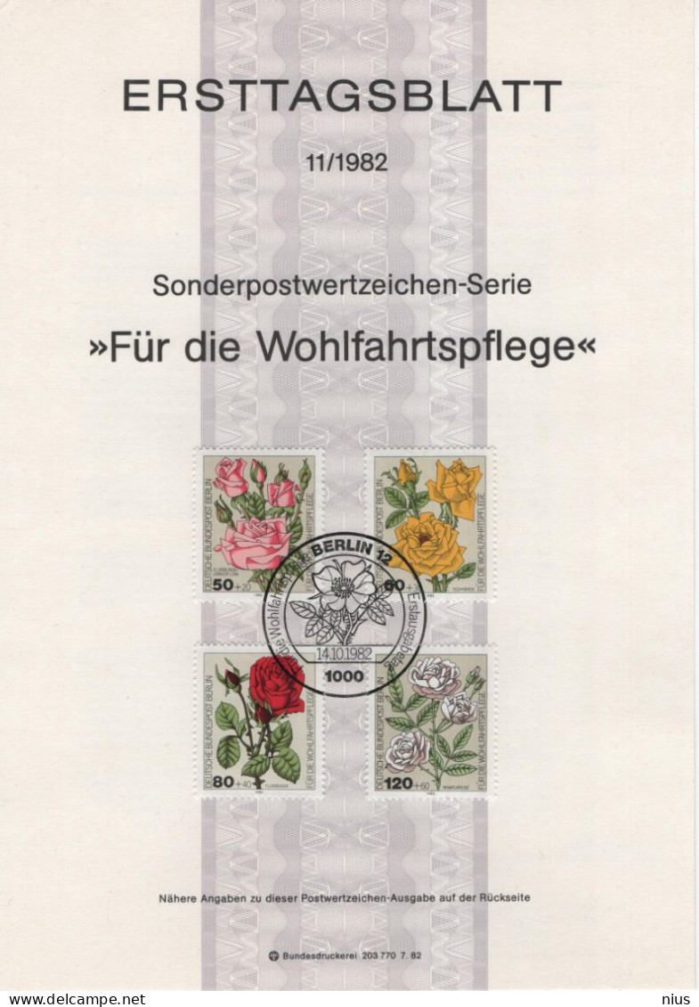 Germany Deutschland 1982-11 Fur Die Wohlfahrtspflege, Flower Flowers Blume Blumen Rose Roses, Canceled In Berlin - 1981-1990