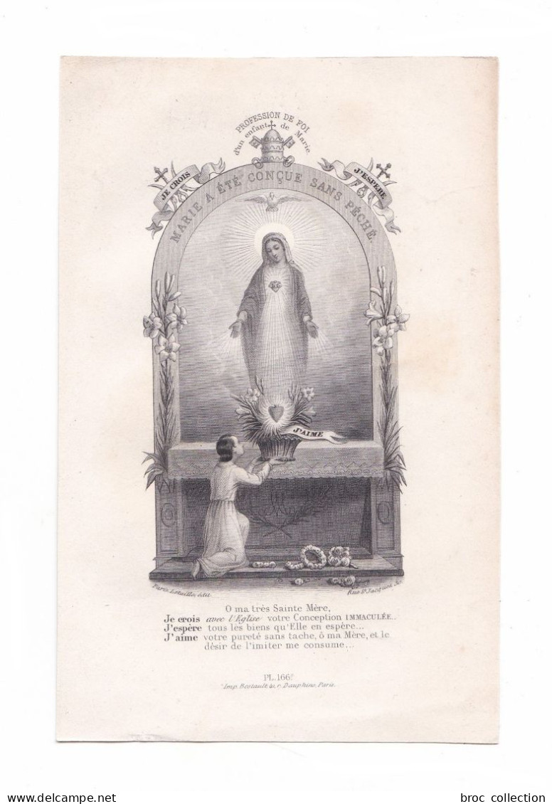 Souvenir Du 8 Décembre 1854, Proclamation Du Dogme De L'Immaculée Conception, Profession De Foi D'une Enfant De Marie - Andachtsbilder
