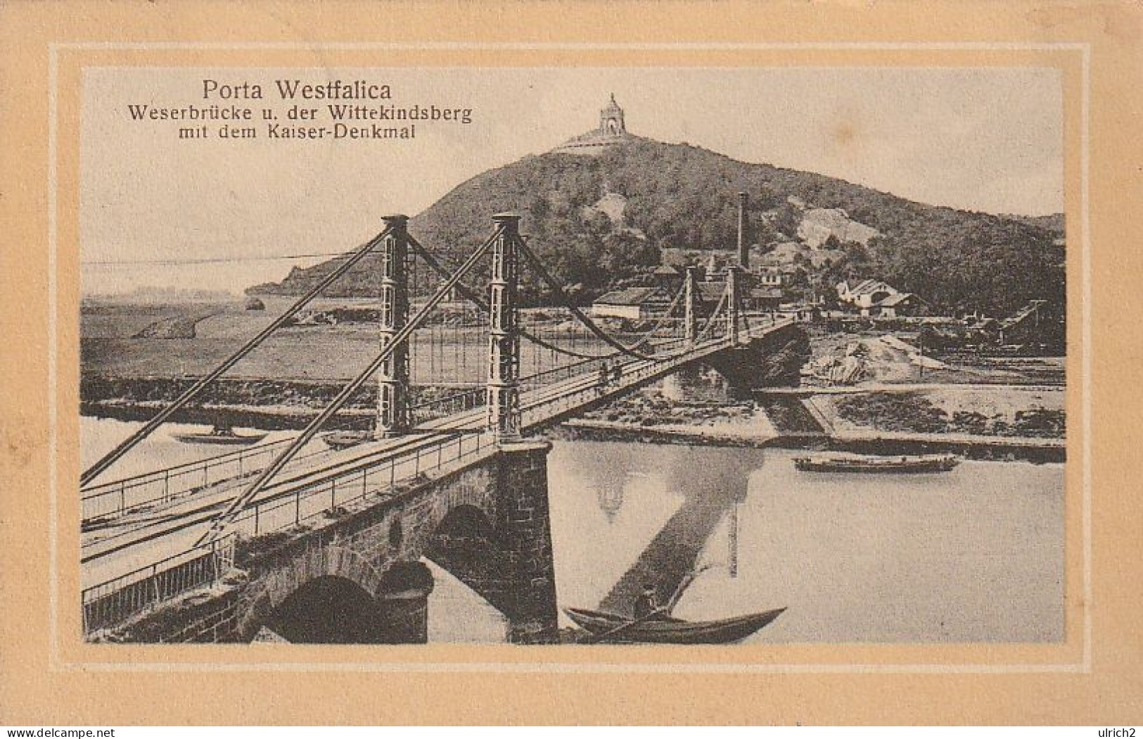 AK Porta Westfalica - Weserbrücke Und Der Wittekindsberg Mit Dem Kaiser-Denkmal  - 1915 (69157) - Porta Westfalica