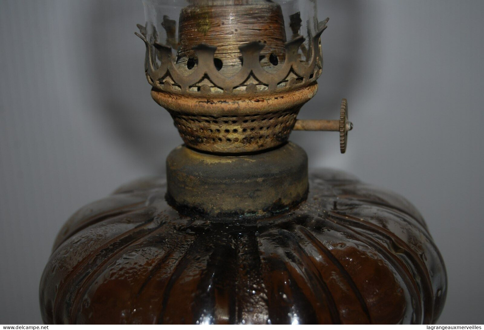 E1 Ancienne lampe à huile - verre de lampe en cristal