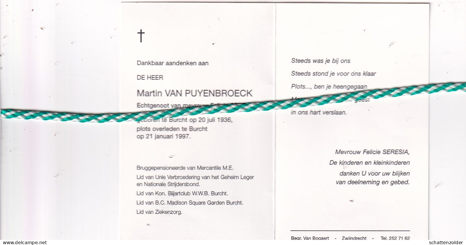 Martin Van Puyenbroeck-Seresia, Burcht 1936, 1997 - Todesanzeige