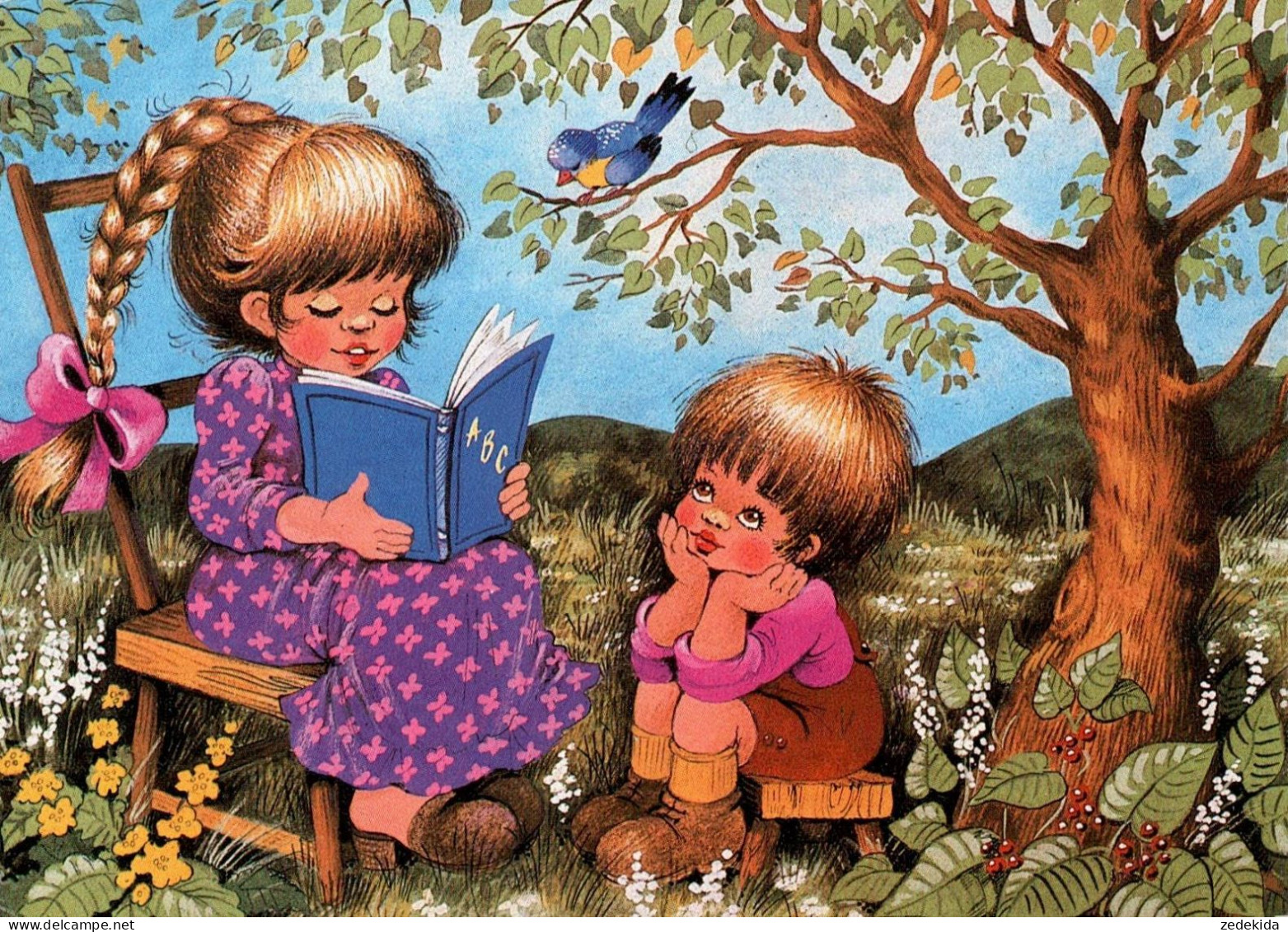 H1976 - Zsuzsa Füzesi Glückwunschkarte Kinder Mädchen Vögel - Einschulung