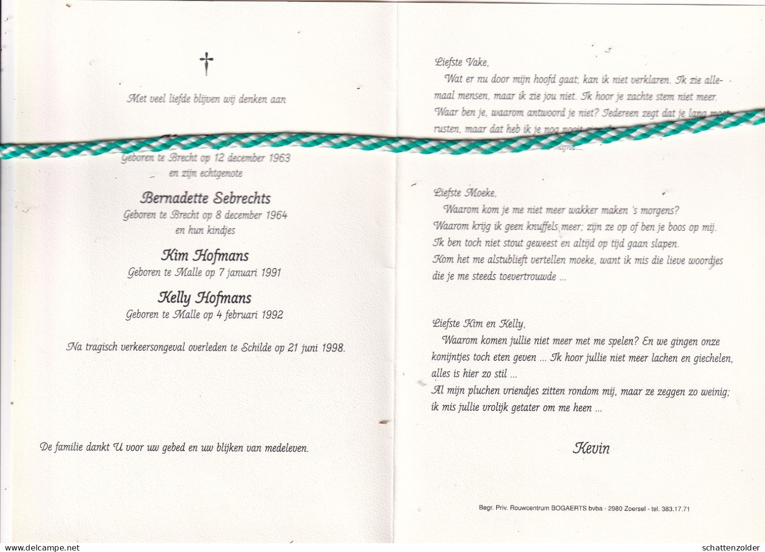 Het Gezin Hofmans-Sebrechts (Brecht,Malle), Overleden Schilde 1998. Foto - Obituary Notices