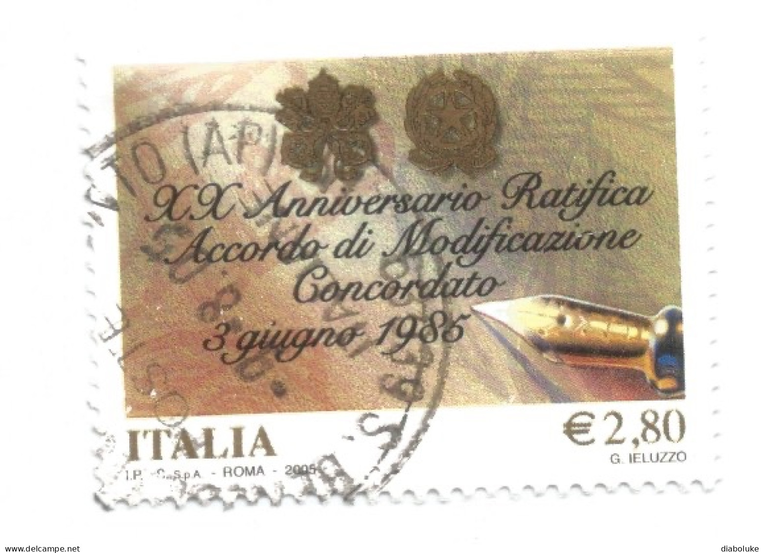 (REPUBBLICA ITALIANA) 2005, ACCORDO DI MODIFICAZIONE DEL CONDORDATO, 2,80€ - Francobollo Usato - 2001-10: Oblitérés