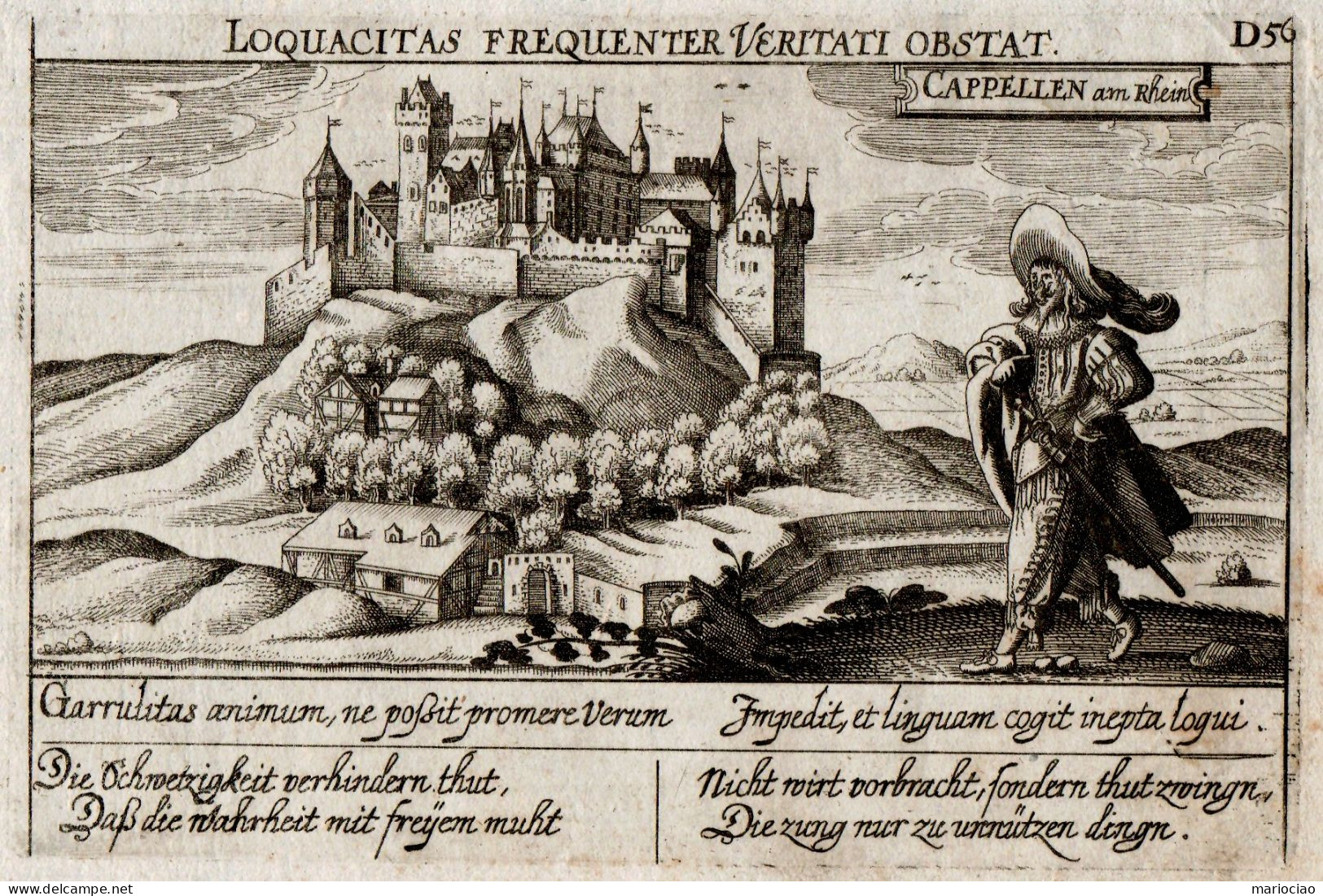 ST-DE KOBLENZ Burg Stolzenfels 1630~ Daniel Meisner CAPPELLEN AM RHEIN -Loquacitas Frequenter Veritati Obstat - Stiche & Gravuren