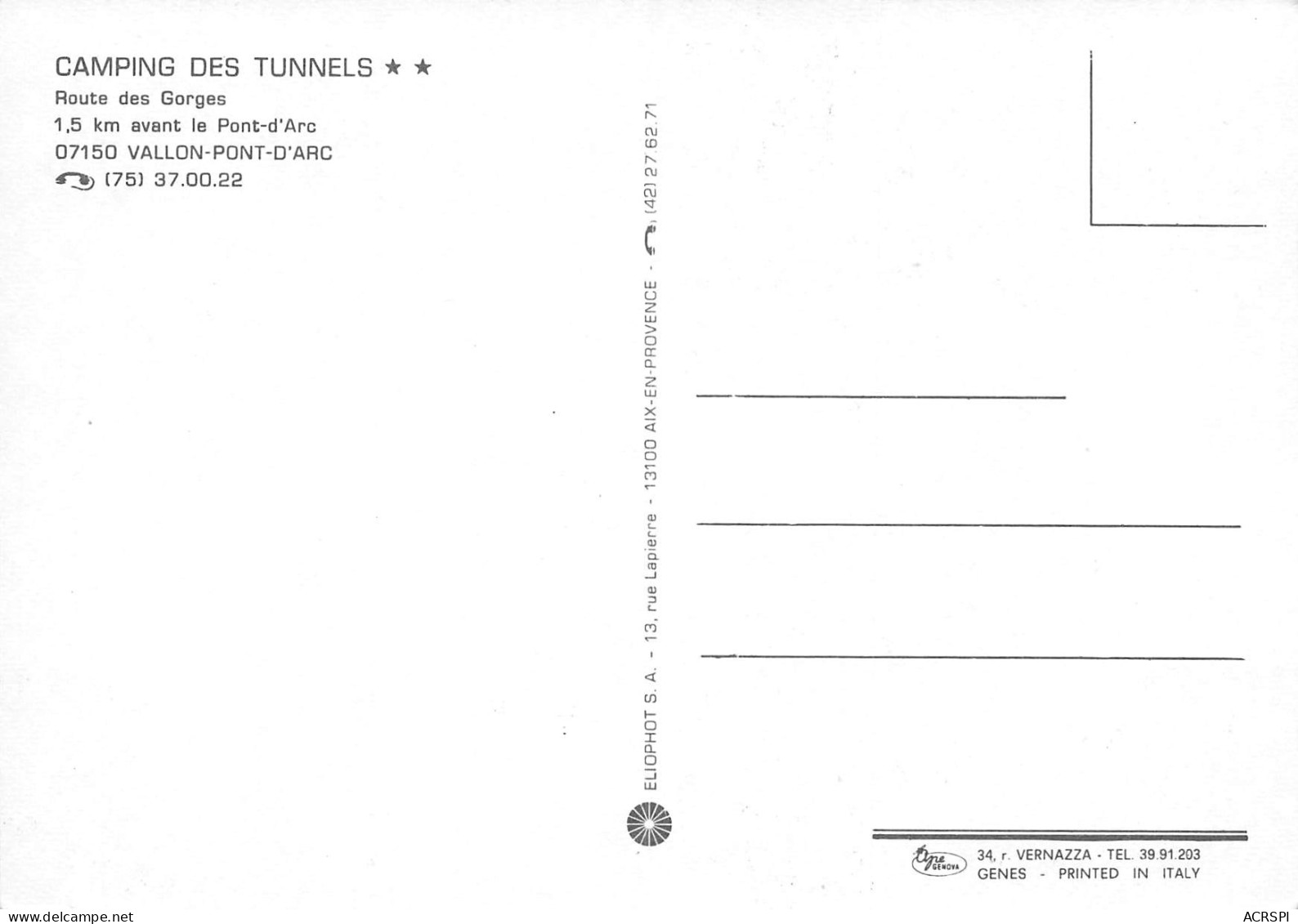 VALLON PONT D'ARC   Camping Des Tunnels   24 (scan Recto Verso)MH2924 - Vallon Pont D'Arc