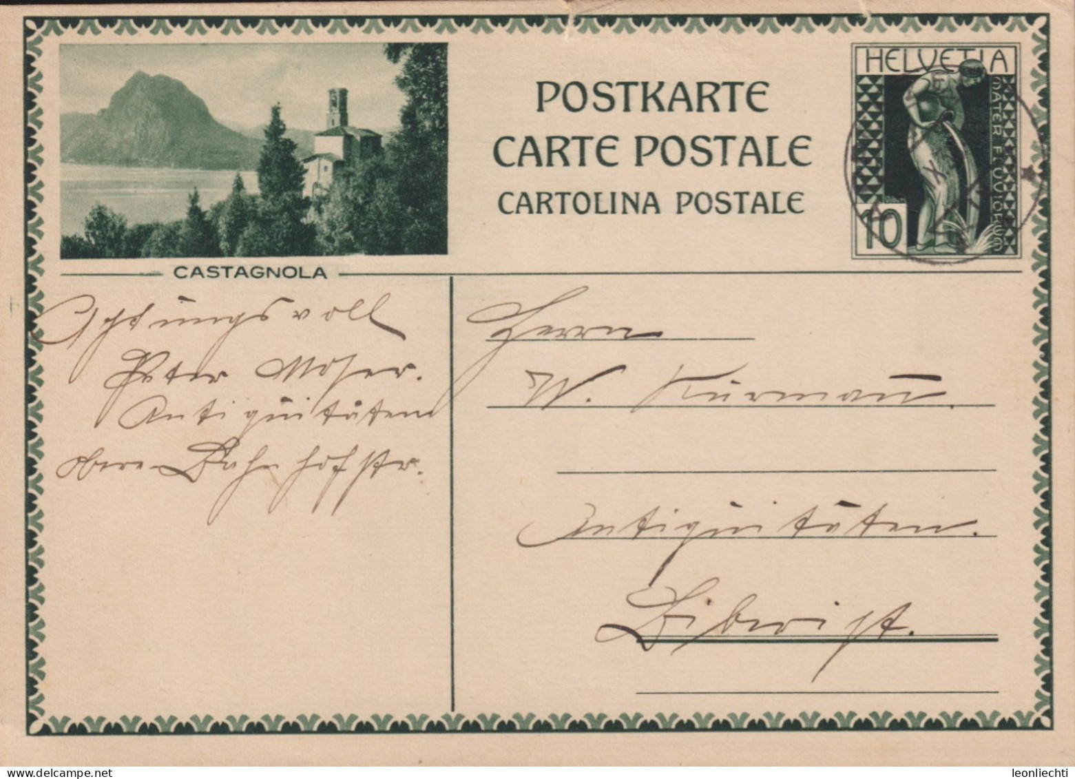 1929  Ganzsache Postkarte, Zum:122-007, Wertstempel "Mater Fluviorum",  CASTAGNOLA ⵙ - Ganzsachen