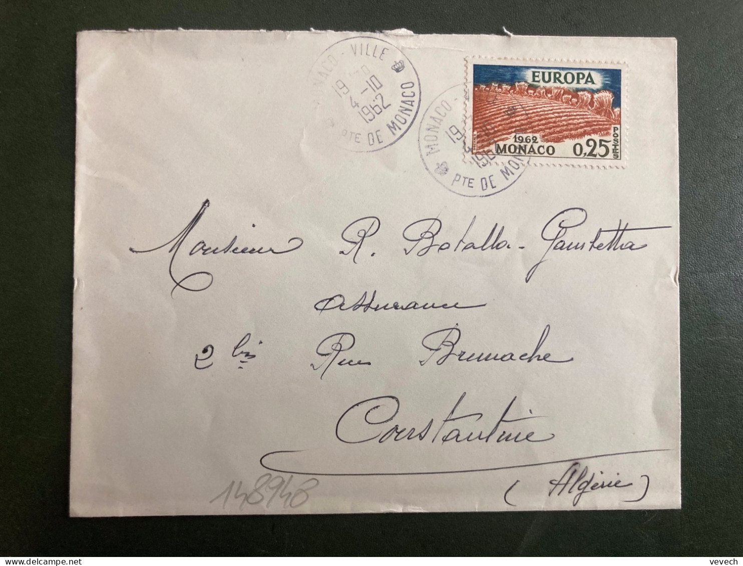 LETTRE Pour ALGERIE TP EUROPA 0,25 OBL.4-10 1962 MONACO - VILLE - Cartas & Documentos