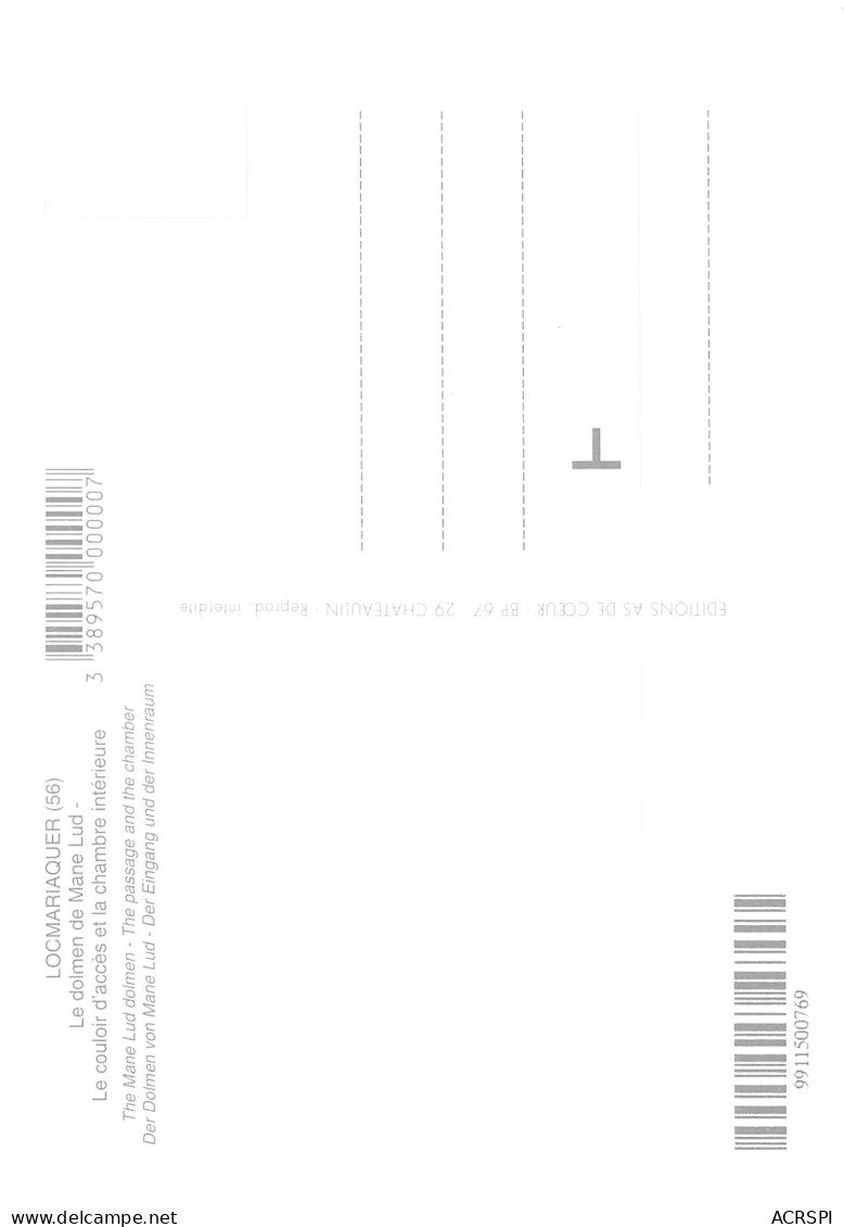 LOCMARIAQUER  Le Dolmen De Mane Lud - Le Couloir D'accès Et La Chambre Intérieure   39 (scan Recto Verso)MH2939 - Locmariaquer