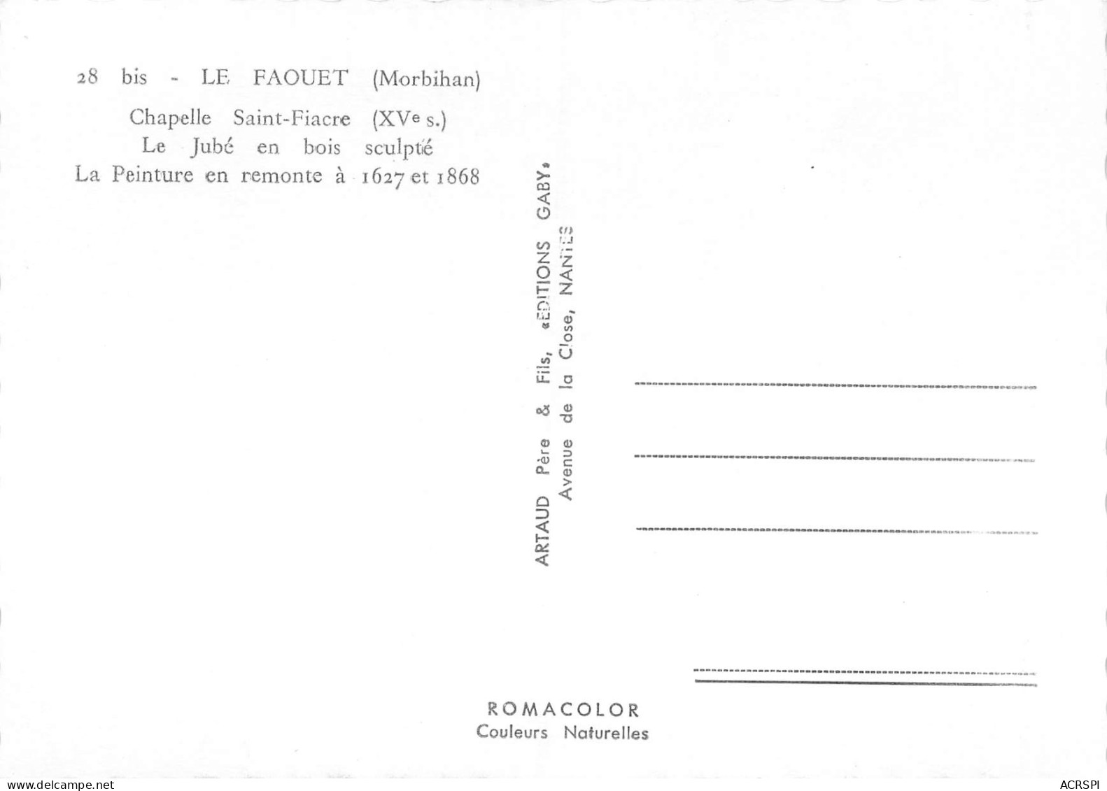 LE FAOUET  Chapelle Saint Fiacre XVe S  Le Jubé En Bois Sculpté  40 (scan Recto Verso)MH2948 - Le Faouet