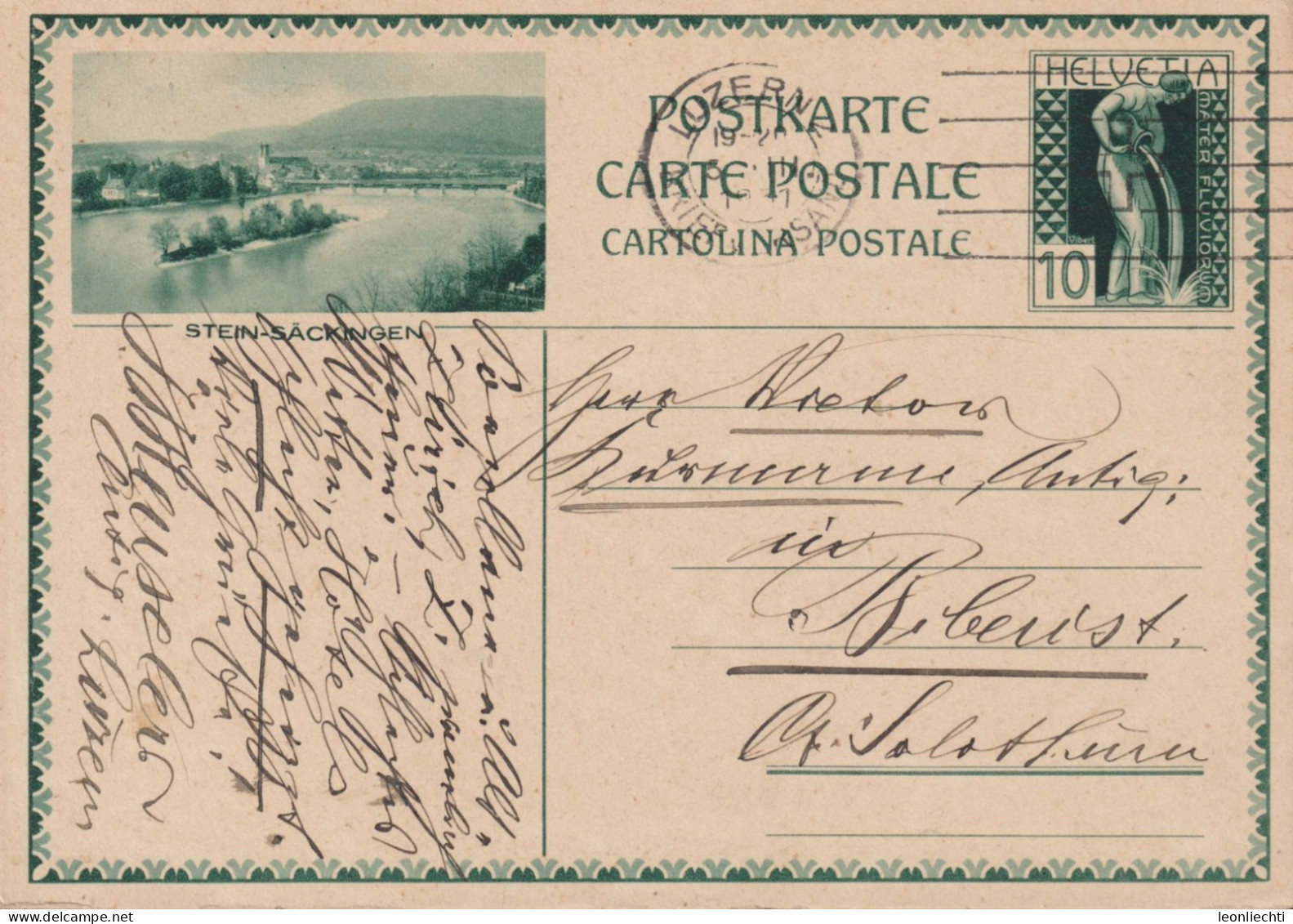 1929  Ganzsache Postkarte, Zum:122-031, Wertstempel "Mater Fluviorum", STEIN-SÄCKINGEN - Ganzsachen