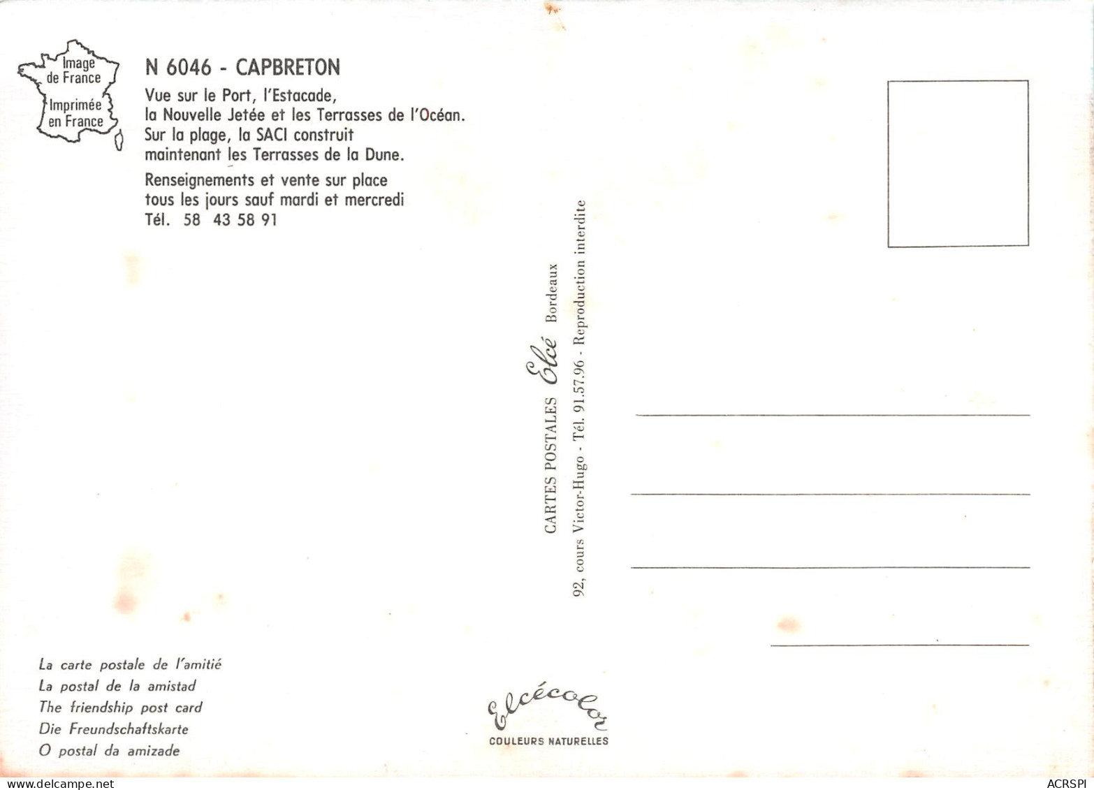 CAPBRETON Vue Sur Le Port, L'estacde, La Nouvelle Jetée, Terrasses De L'océan    31 (scan Recto Verso)MH2953 - Capbreton