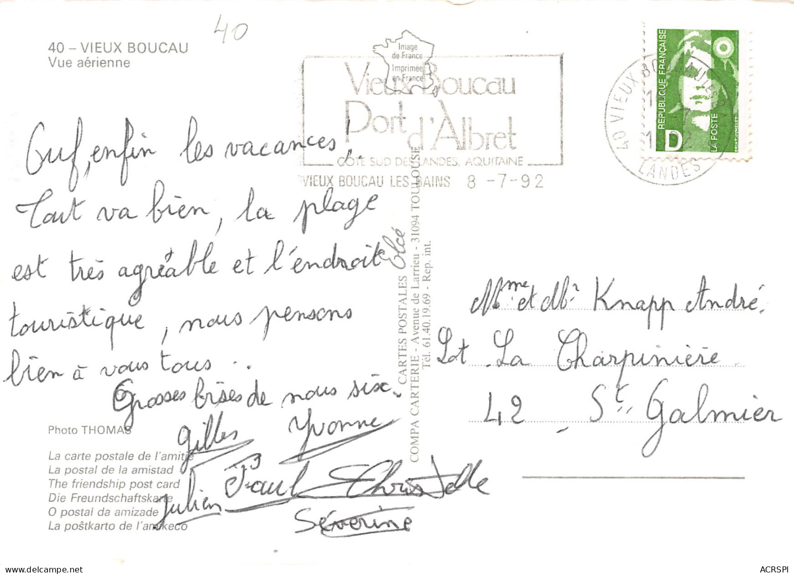VIEUX BOUCAU  Vue Aérienne   14 (scan Recto Verso)MH2954 - Vieux Boucau