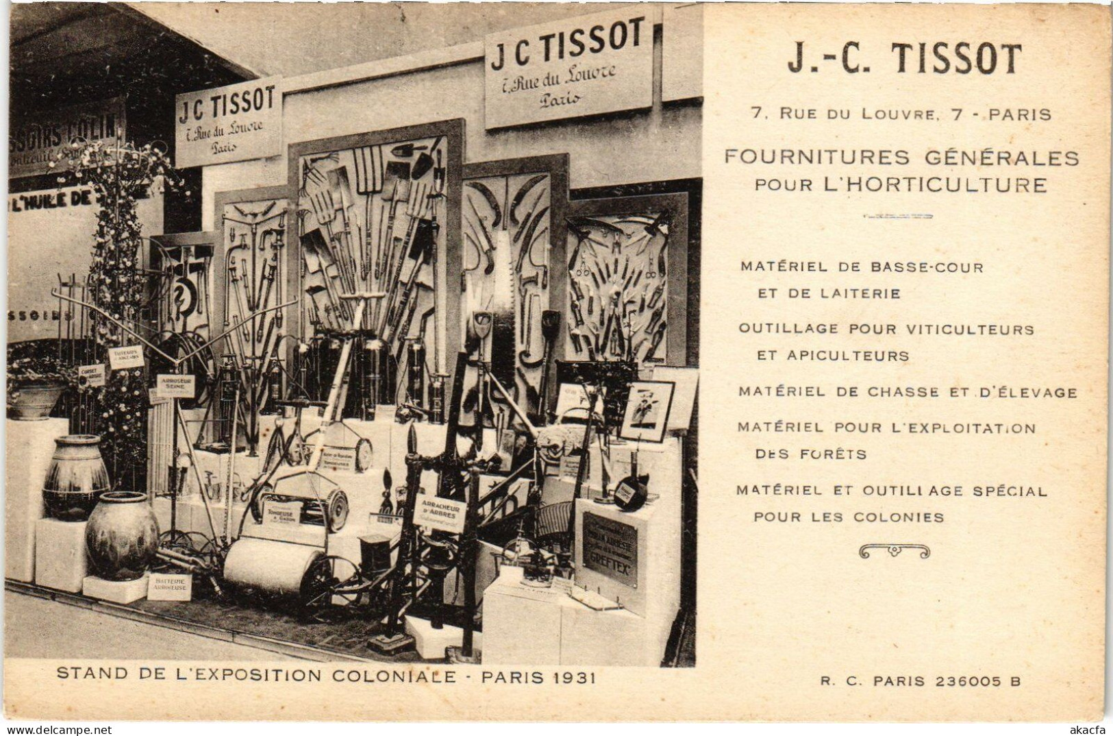 PC ADVERTISEMENT J.C. TISSOR EXPO COLONIALE PARIS FURNITURE (a57095) - Werbepostkarten