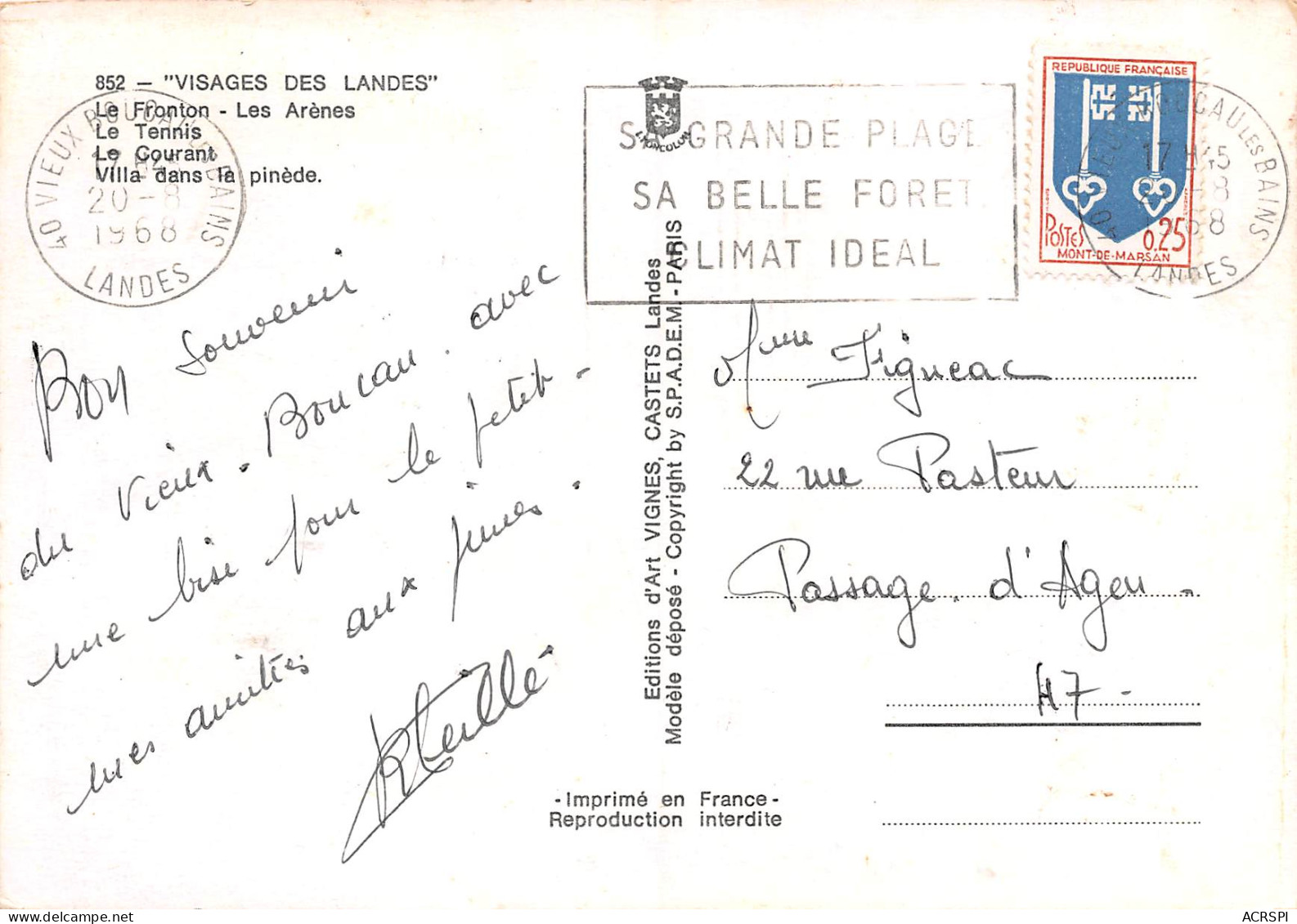 VIEUX BOUCAU  Le Fronton, Les Arènes, Le Tennis, Le Courant, Villa Dans La Pinède      6 (scan Recto Verso)MH2959 - Vieux Boucau