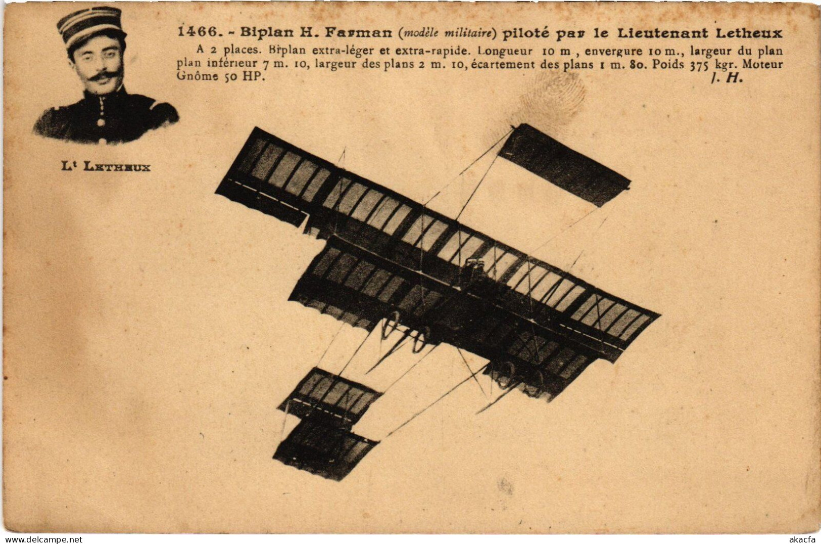 PC AVIATION PILOT AVIATOR LT. LETHEUX BIPLAN H. FARMAN (a55069) - Flieger