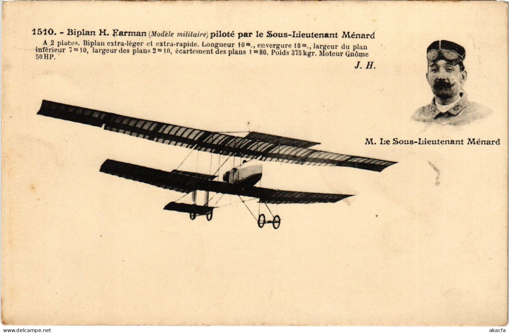 PC AVIATION PILOT AVIATOR SOUS-LT. MÉNARD BIPLAN H. FARMAN (a55048) - Flieger