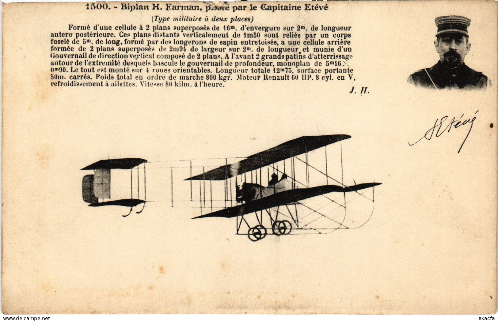 PC AVIATION PILOT AVIATOR CAPITAINE ETÉVÉ BIPLAN H. FARMAN (a54661) - Airmen, Fliers