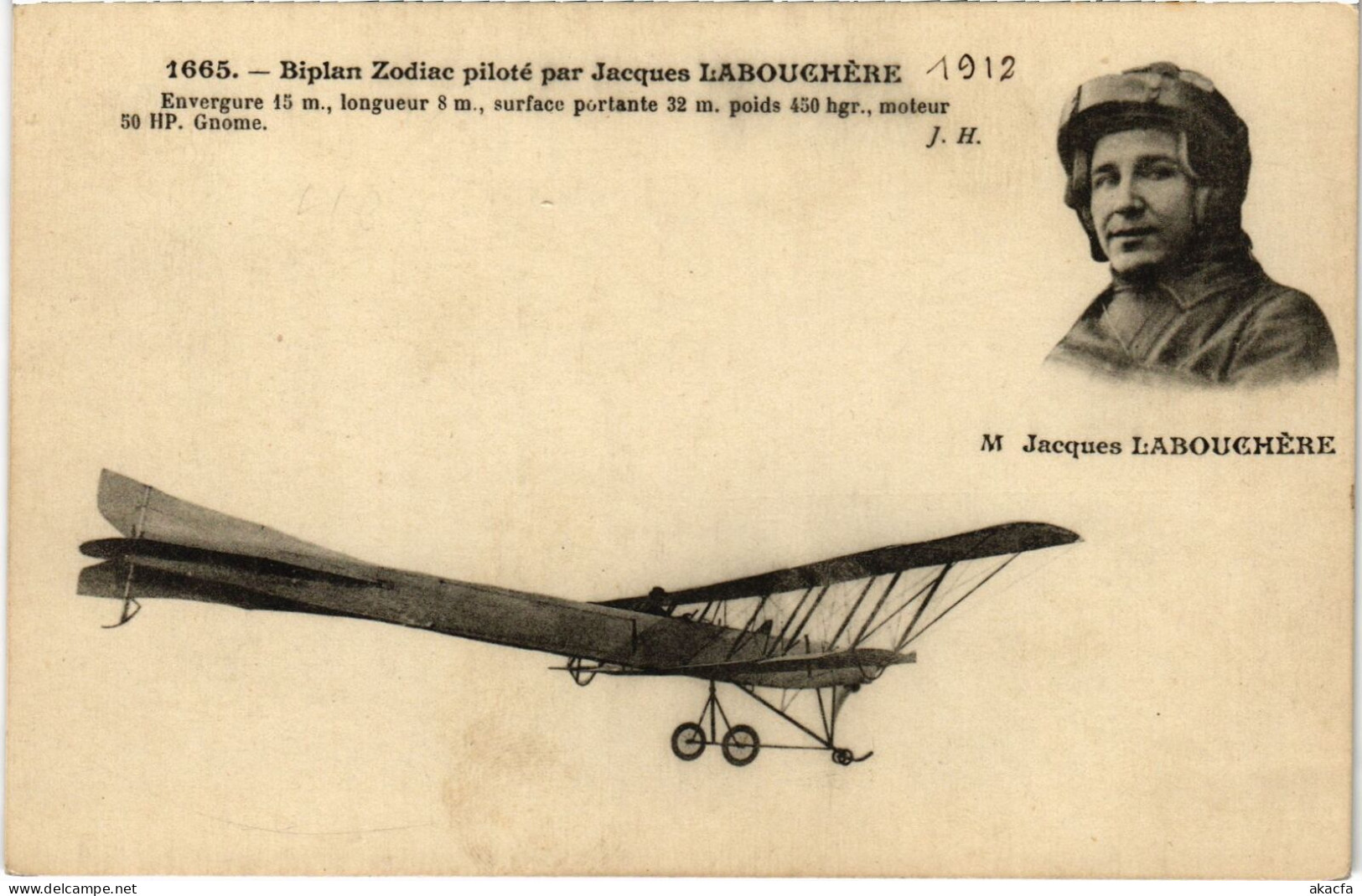 PC AVIATION PILOTE JACQUES LABOUCHERE BIPLAN ZODIAC (a54391) - Aviateurs