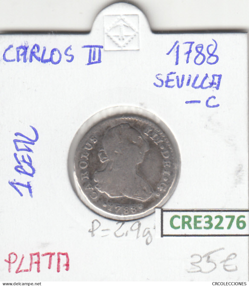 CRE3276 MONEDA ESPAÑA CARLOS III 1 REAL 1788 SEVILLA PLATA BC - Sonstige & Ohne Zuordnung