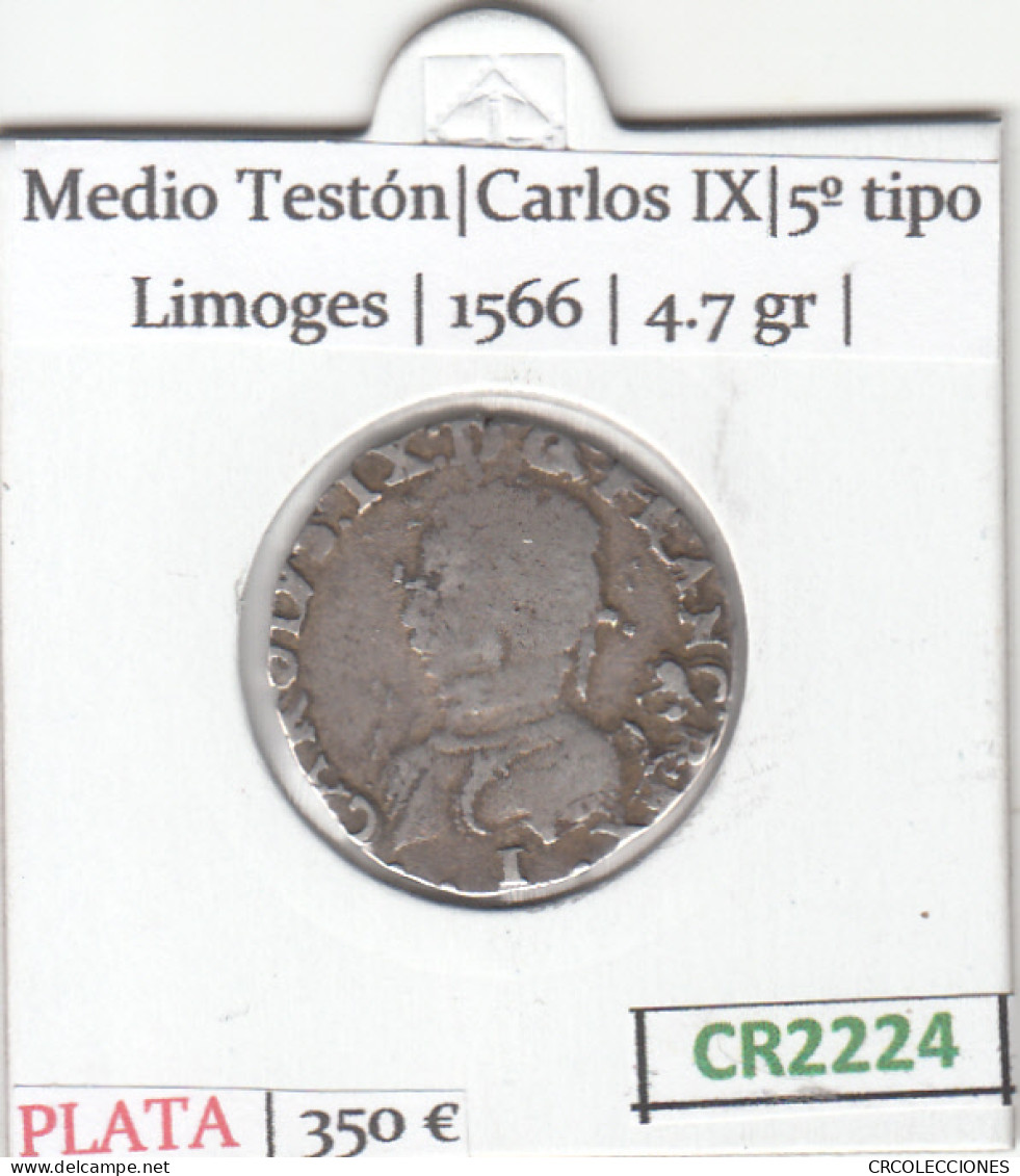 CR2224 MONEDA FRANCIA CARLOS IX 1/2 TESTON 1566 PLATA BC - Other - Europe