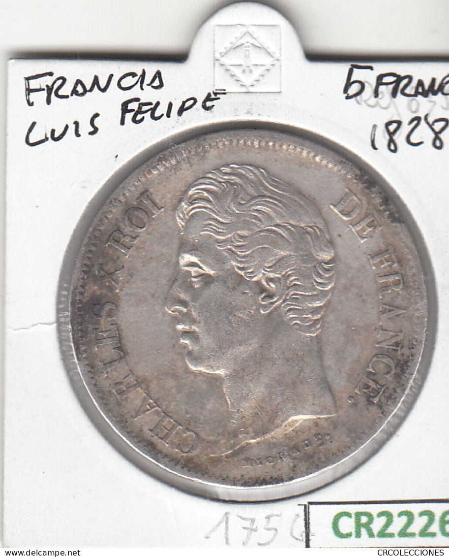 CR2226 MONEDA FRANCIA LUIS FELIPE 5 FRANCOS 1828 PLATA MBC - Andere - Europa