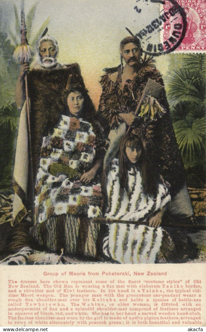 PC NEW ZEALAND GROUP OF MAORIS FROM PUKETERAKI, VINTAGE POSTCARD (b53633) - New Zealand