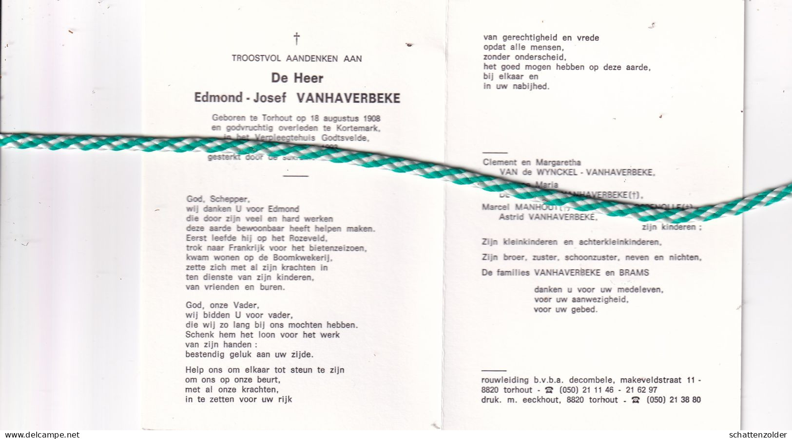 Edmond Josef Vanhaverbeke, Torhout 1908, Kortemark 1993. Foto - Obituary Notices