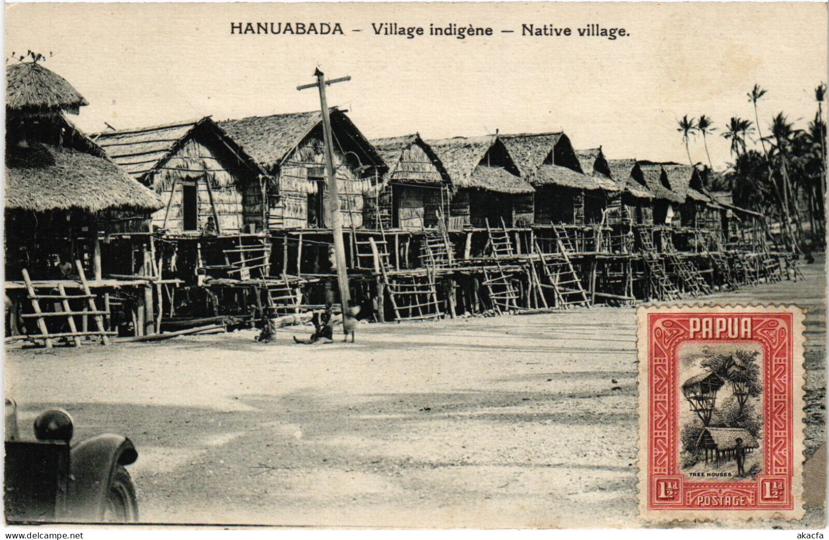 PC NEW GUINEA, HANUABADA, VILLAGE INDIGÉNE, Vintage Postcard (b53567) - Papua-Neuguinea