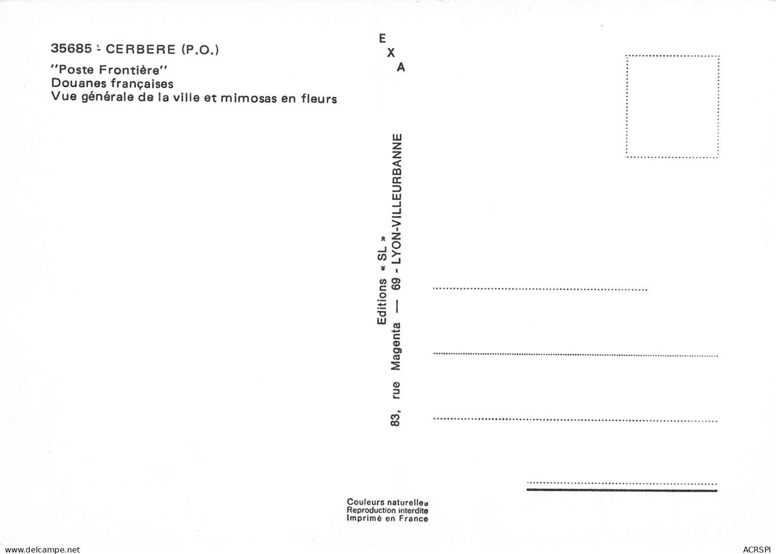 CERBERE  Poste Frontière Douanes Françaises - Vue Générale De La Ville Et Les Mimosas 35 (scan Recto Verso)MH2971 - Cerbere