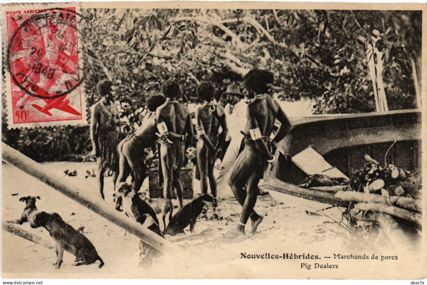 PC NEW HEBRIDES, MARCHANDS DE PORCS, Vintage Postcard (b53501) - Vanuatu