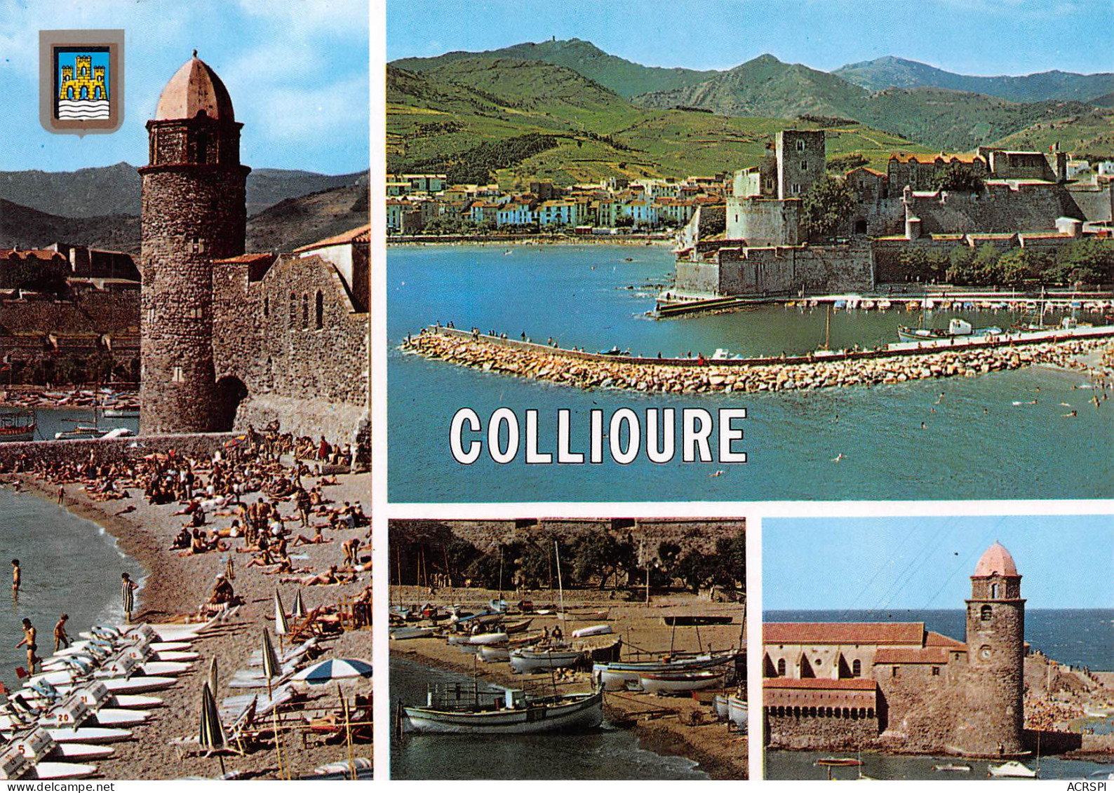 COLLIOURE La Plage Et L'église - Vue Sur Le Château Des Templiers - Le Port Et L'église      5 (scan Recto Verso)MH2973 - Collioure