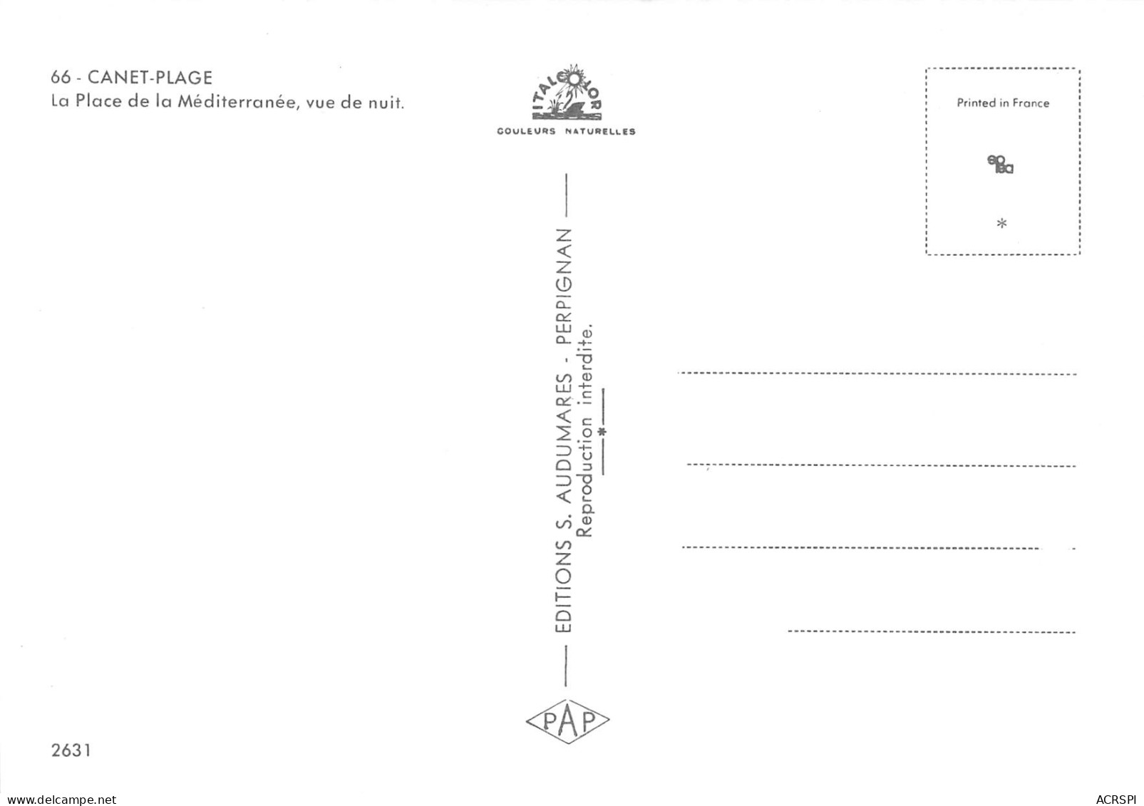 CANET PLAGE  La Place De La Méditerranée, Vue De Nuit     17 (scan Recto Verso)MH2973 - Canet Plage
