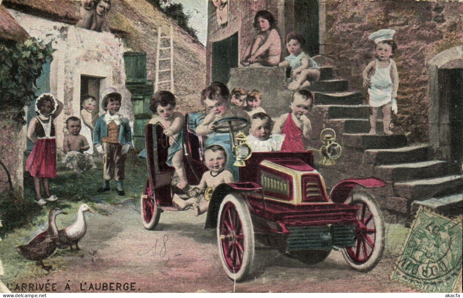 PC CPA MULTIPLE BABIES CHILDREN FANTASY AUTO VINTAGE POSTCARD (b53350) - Otros & Sin Clasificación