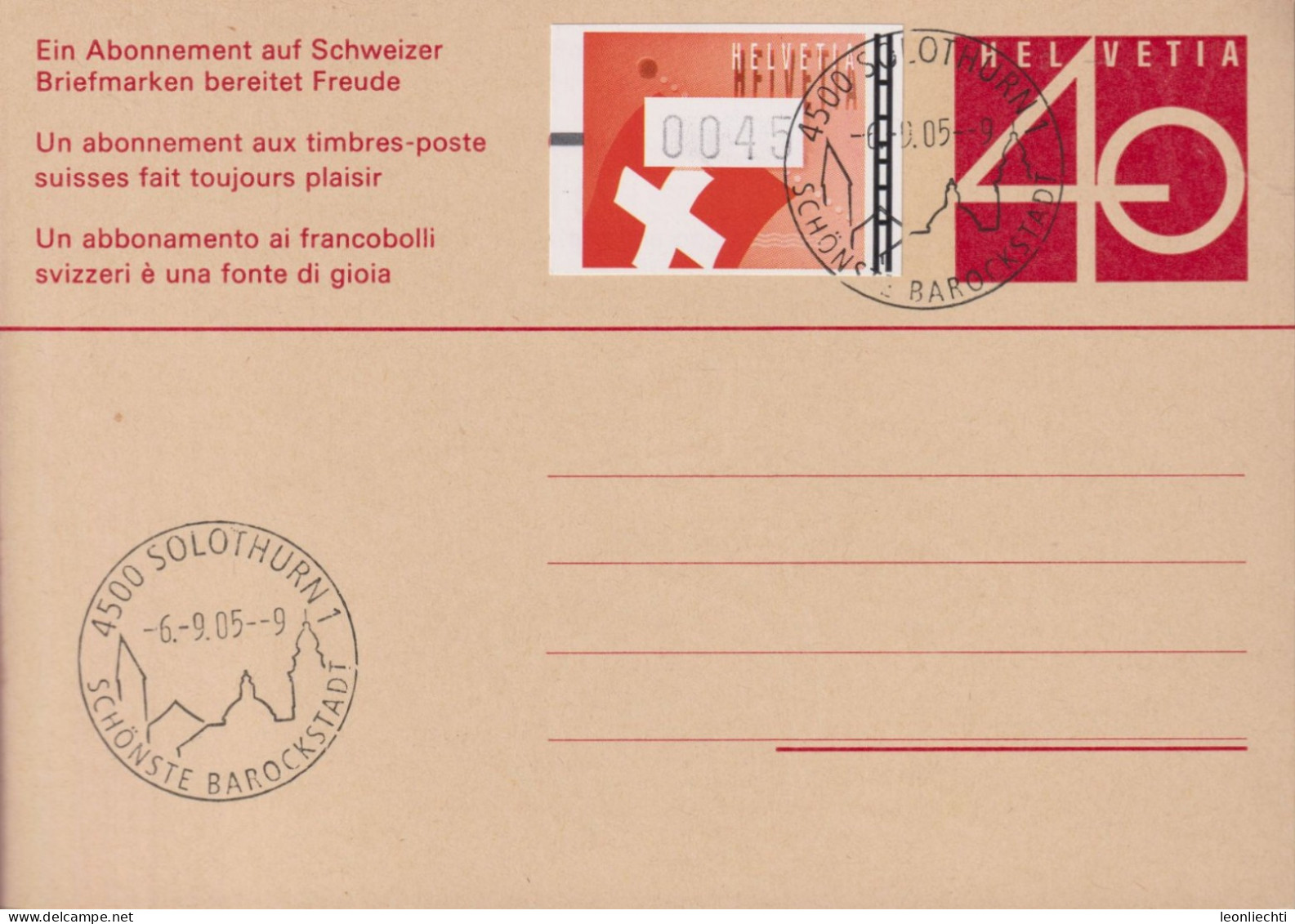 2005  Ganzsache, Zum:208 + ATM 19,  ⵙ Barockstempel 4500 SOLOTHURN - Ganzsachen