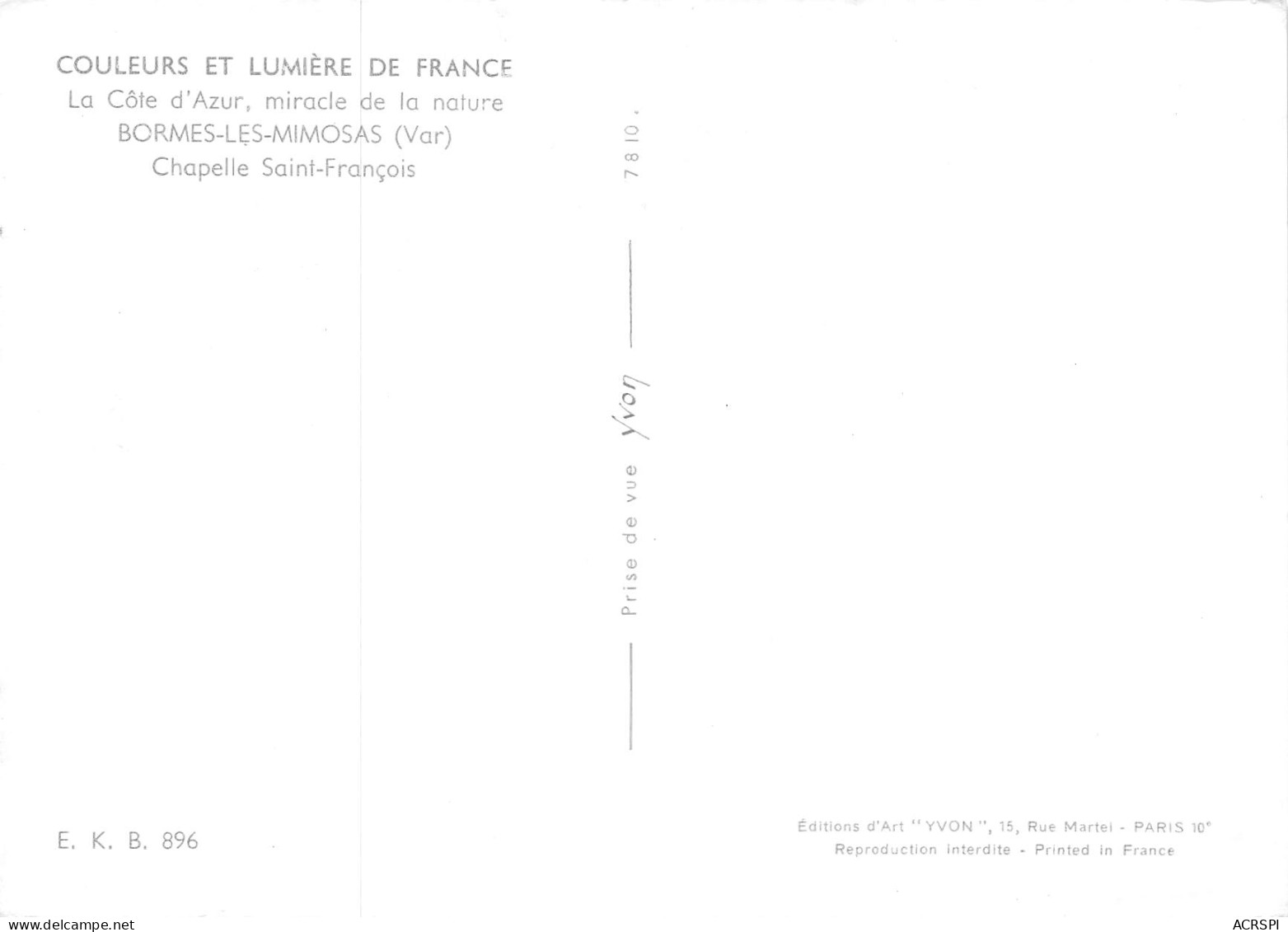 BORMES LES MIMOSAS  Chapelle Saint-François    24 (scan Recto Verso)MH2989 - Bormes-les-Mimosas