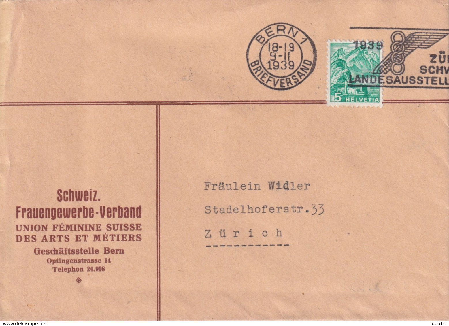 Drucksache  "Schweiz. Frauengewerbe Verband, Bern"      1939 - Briefe U. Dokumente