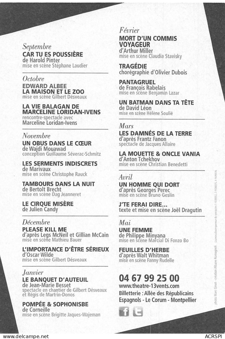 34 MONTPELLIER  Théatre Des 13 Vents  PUB Publicité   46(scan Recto Verso)MH2990 - Advertising
